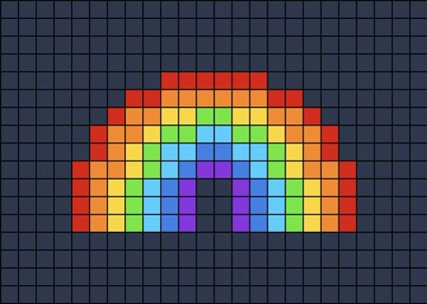 A pixel art template of a rainbow (colours of red, orange, yellow, hue green, light blue, hue blue and purple). Pixel Art Pattern Easy Small Cute, Pixel Art Small Easy, Cute Small Pixel Art, Small Pixel Art Pattern, Rainbow Pixel Art, Pixel Art Rainbow, Pixel Rainbow, Piskel Art, Tiny Cross Stitch