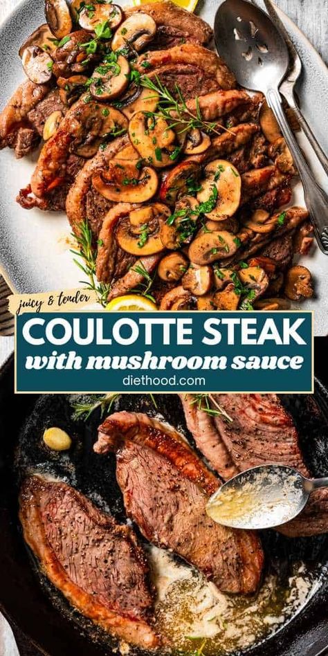 Make tender and juicy pan-seared coulotte steak smothered in a rich homemade mushroom sauce. This easy one pan dinner is ready in just 30 minutes! Steak With Mushroom Sauce, Diethood Recipes, Steak With Mushrooms, Easy One Pan Dinner, Mushroom Sauce Steak, Kidney Healthy Foods, Steak Dinner Recipes, Rustic Wreaths, Turkey Pasta