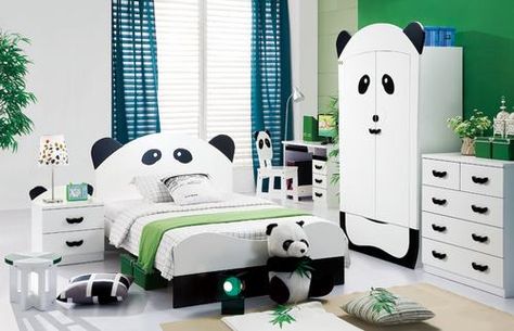 How cute is this Panda theme bedroom! Idea Bilik Tidur, Casa Clean, Hiasan Bilik Tidur, Blue Ceilings, White Comforter, Bedroom Themes, Kids' Room, Room Themes, My New Room