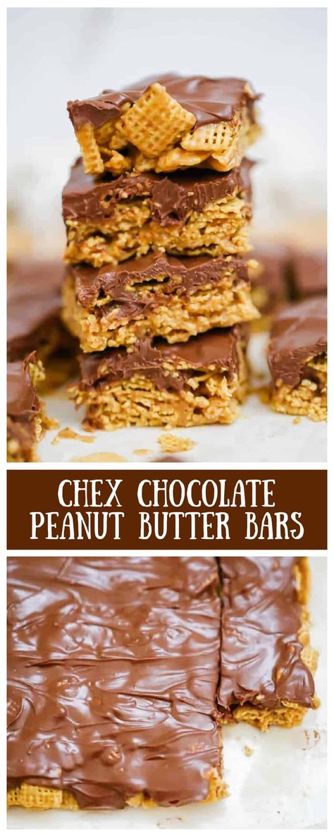 Chex Chocolate Peanut Butter Bars Rice Chex Peanut Butter Bars, Wheat Chex Cereal Recipes, Chex Mix Bars Peanut Butter, Chex Cereal Desserts, What To Do With Chex Cereal, Life Cereal Bars, Chex Mix Bars Recipes, Chex Mix Dessert Recipes, Rice Chex Bars