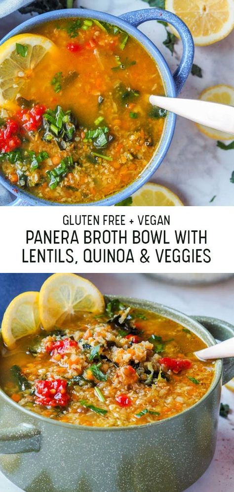 Vegan Quinoa Soup Recipes, Panera Quinoa Lentil Bowl, Panera Lentil Soup Recipe, Panera Broth Bowl Recipe, Vegan Quinoa Soup, Panera Lentil Quinoa Bowl Recipe, Vegan Soup Broth, Quinoa Veggie Soup, Quinoa Lentil Soup