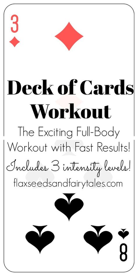 Make your workout a game with a deck of cards! This fun full body workout is guaranteed to make you sweat! Includes 3 intensity levels, so you never get bored. The workout feels like a game and is so addicting, you won't stop playing until you have your best beach body! Fitness | Get Fit Fast | Health and Wellness | Strength Training | Cardio | Endurance Training | Challenging Workout | Workout at Home | Flaxseeds and Fairytales blog Deck Of Cards Workout, Get Fit Fast, Office Workout, Kids Fitness, Group Fitness Instructor, Card Workout, A Deck Of Cards, Endurance Training, Fun Fitness