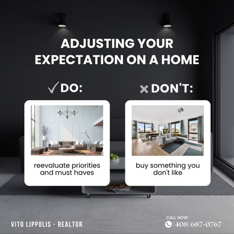 Timing is everything. It might be time to adjust your expectations if you're ready to buy a home and not finding what you’re looking for. Is your number of bedrooms set in stone? #home #houseexpert #house #listreports #househunting #realestate #realestateagent #vitohomes #VitoLippolis Typo Logo Design, Interior Design Videos, Real Estate Marketing Design, Real Estate Ads, Computer Basic, Social Templates, Timing Is Everything, Typo Logo, Buy A Home