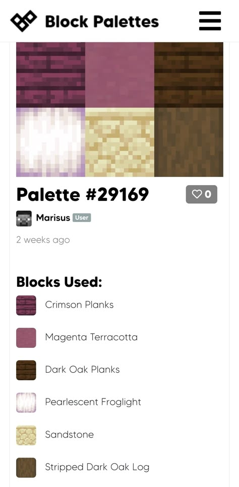 Block Combos Minecraft, Minecraft Block Combinations, Minecraft Palates, Minecraft Colour Palette, Minecraft Palettes, Minecraft Block Palette, Block Pallets, Minecraft W, Cottagecore Minecraft