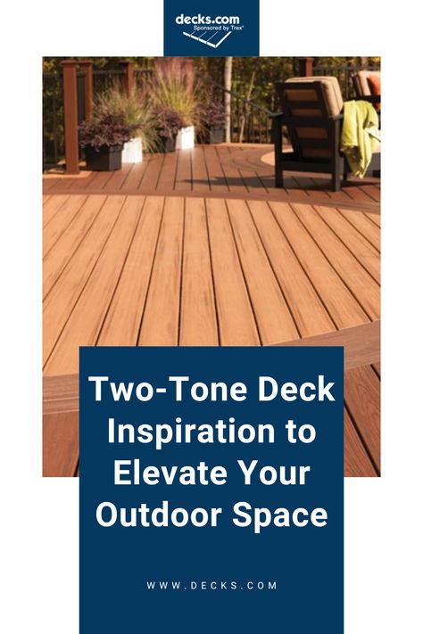 Looking for two-toned color ideas for your deck? Check out these combos from a trusted Decking Pro! 📸 : Custom Deck Solutions 2 Tone Deck Colors, Two Toned Deck, Small Deck Designs, Best Color Combos, Trex Transcend, Deck Colors, Deck Designs, Deck Projects, Custom Decks