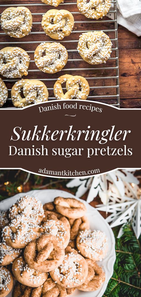 Sukkerkringler (Danish Sugar Pretzels): Traditional Danish Food Recipes - Sukkerkringler, or Danish sugar pretzels, are a classic treat from the land of the Danes. As easy and fun as making homemade cookies, these small, sweet snacks are perfect for any occasion. Whether you're looking for a traditional Danish treat to serve your guests, a delicious cookie from scratch, or an easy homemade dessert, these sukkerkringlers are sure to satisfy everyone! European Desserts Traditional, Danish Recipes Denmark, Danish Cookies Recipe, Danish Recipes Traditional, Danish Dessert Recipes, Danish Food Recipes, Cookie From Scratch, Authentic Meals, Danish Dishes