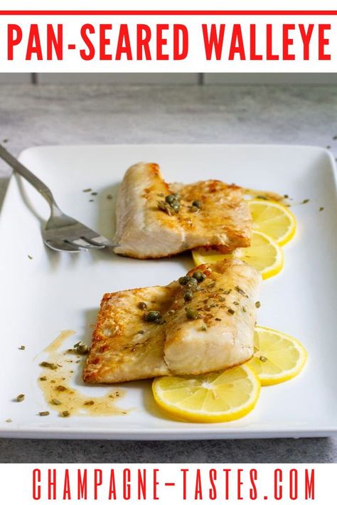 This delicious pan-seared walleye is made with fish seared in butter and oil, and then served with a lemon and caper pan sauce. Pan Seared Walleye, Pan Seared Walleye Recipes, Sauteed Walleye Recipes, Pan Fried Walleye Recipes, Fish Recipes Pan Seared, Butter Fish Recipe, Walleye Recipes, Walleye Fish Recipes, Lemon Caper Sauce