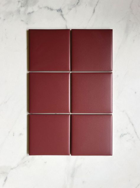 Red Kitchen Tiles, Burgundy Bathroom, Burgundy Walls, Square Tiles, Matte Tile, Red Tiles, Mosaic Kit, Interior Design Sketches, Glazed Tiles