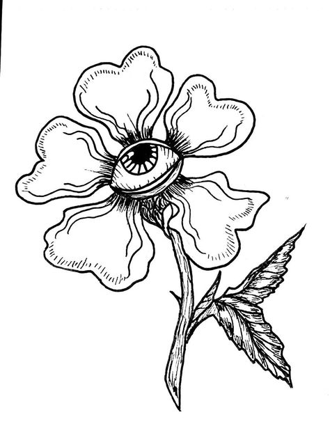 Trippy Flower Tattoo, Creepy Line Art, Trippy Eye Tattoo, Flower Eye Tattoo, Trippy Flower Art, Linework Drawing, Tattoo Portfolio, Tattoo Art Drawings, Black Ink Tattoos