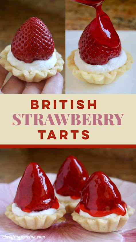 Mini Strawberry Tarts, Easter Tarts, Strawberry Tarts Mini, British Dessert Recipes, Strawberry Tart Recipe, Strawberry Tartlets, Strawberry Tarts Recipe, Traditional Easter Desserts, Strawberry Tarts