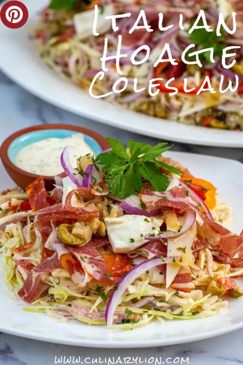 Keto Italian Hoagie Coleslaw Recipe - Culinary Lion Muffuletta Salad, Keto Cabbage Recipe, Italian Hoagie, Keto Italian, Keto Salads, Italian Diet, Bread Alternatives, Italian Meats, Keto Dinners