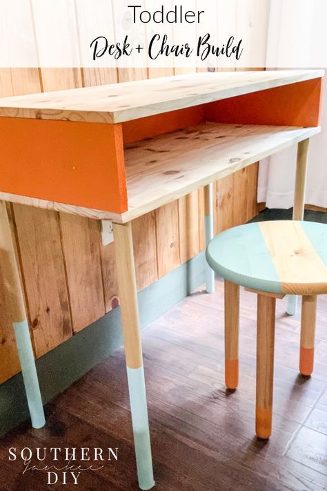 Diy Kids Desk Easy, Kids Desk Chairs, Toddler Desk And Chair, Diy Kids Desk, Toddler Desk, Installing Shiplap, Shiplap Wall Diy, Kids Desk, Desk Plans