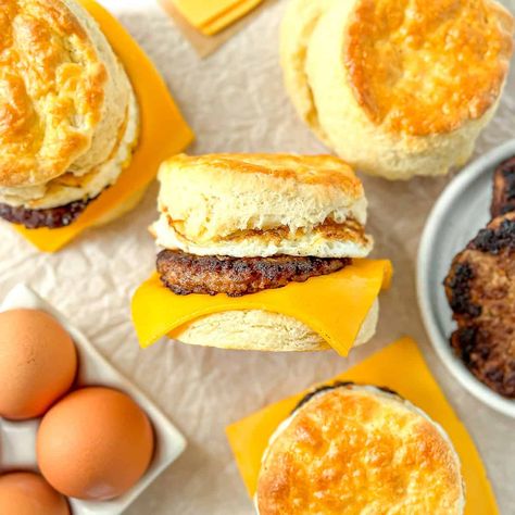 Sausage Egg and Cheese Biscuit Sandwich Sausage Egg And Cheese Sandwich, Sausage Egg Cheese Biscuit, Sausage Egg And Cheese Biscuit, Fluffy Homemade Biscuits, Egg And Cheese Biscuit, Quick Biscuits, Biscuit Sandwiches, Cheese Biscuit, Egg Biscuits