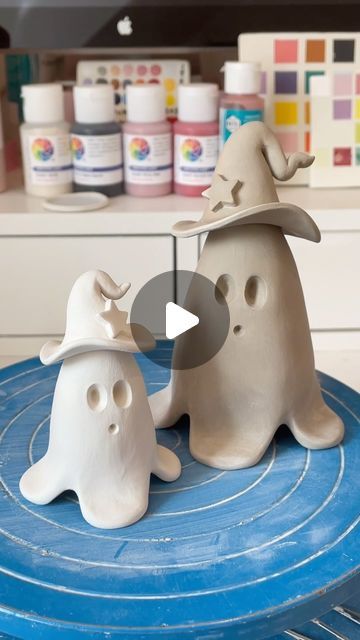 Beth ✨ on Instagram: "Every ghost needs it's own witches hat 👻🧙🏻‍♀️ #ghosts #halloween #clayghost #halloweendecor #clayartist #claysculpture #claylove #witch #codeorange #halloweendecor #homesense #marshalls #shopping #decor  #upcycledart #diygirl #sustainablecraft" Ghost Tutorial, Shopping Decor, Clay Ghost, Ceramic Ghost, Clay Classes, Ghosts Halloween, Ghost Diy, Witches Hat, Halloween Time