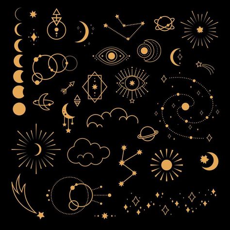 Mystical Clipart, Stars Symbols, Coat Embroidery, Wallpaper And Tiles, Astrological Symbols, Stencil Patterns, Astrology Signs, Digital Graphics, Digital Wallpaper