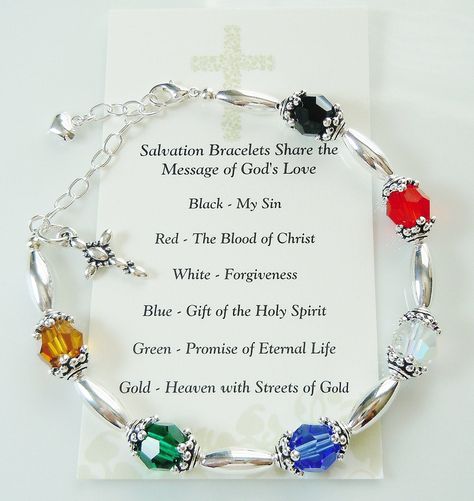 Salvation Bracelet with Swarovski & Silver Beads - Great Gift Idea! Salvation Bracelet, Bracelet Meaning, Blood Of Christ, Christian Bracelets, Prayer Bracelet, Faith Jewelry, Black Bracelet, Swarovski Beads, Swarovski Crystal Beads