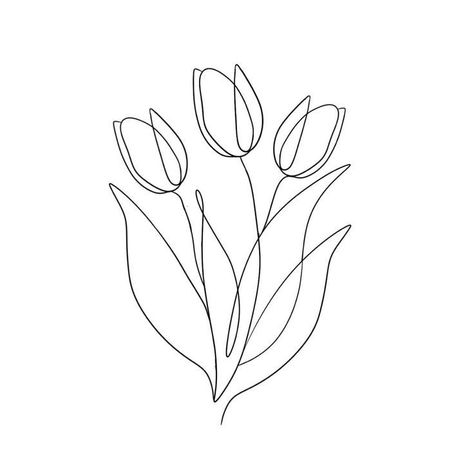 Tulips Fine Line Tattoo, Tulip Tattoo Line, Tulip Tattoo Outline, Tulip Bouquet Sketch, One Line Tulip Drawing, Tulips Line Drawing, Tulip Drawing Bouquet, Tulip Bunch Tattoo, Fine Line Tulip Bouquet Tattoo