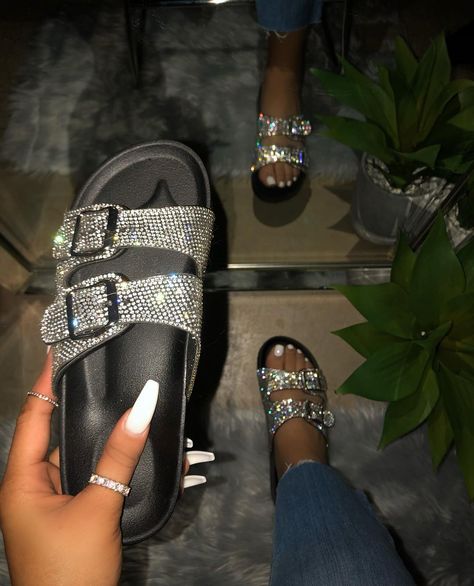 🐣& 👻: ModishBoutiquee on Instagram: “New New ✨ Ivanna Rhinestone Slides 🔥 Super Comfy , True To Size , Perfect For Any Occasion 👀💕 Thank youuuu so much for the support & LOVE!!…” Summer Flat Sandals, Bling Sandals, Rhinestone Flats, Rhinestone Sandals, Timberlands, Buckle Sandals, Cute Sandals, Slides Shoes, Open Toe Sandals