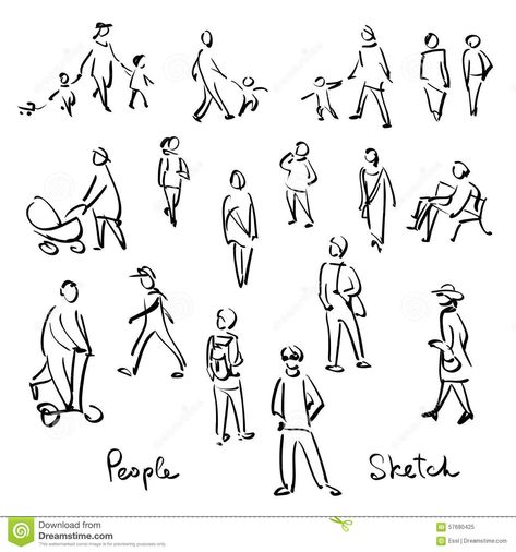 Illustration about Casual People Sketch. Outline hand drawing vector Illustration. Illustration of human, baby, adult - 57680425 Skitse Bog, Sketch Outline, Doodle People, Human Sketch, Human Figure Sketches, Architecture People, Sketches Of People, Landscape Sketch, Drawing Vector