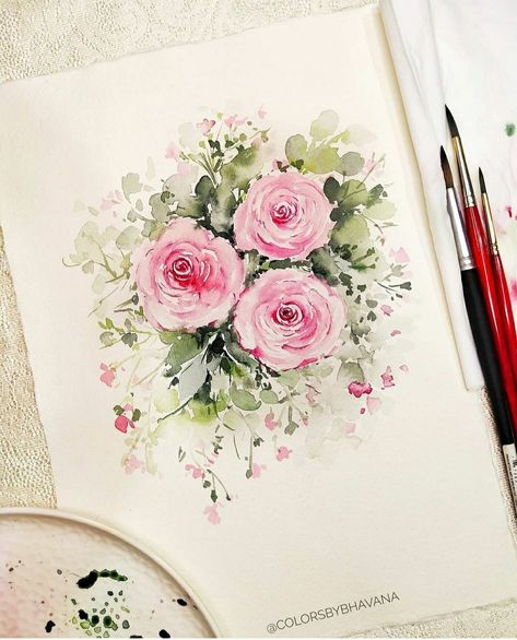 Abstract Painting Acrylic Modern, Loose Watercolor Flowers, Watercolor Flowers Tutorial, Watercolor Kit, Watercolor Roses, Garden Size, Loose Watercolor, Roses Drawing, Watercolor Flower Art