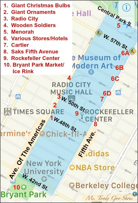 Midtown Manhattan Holiday Walking Tour Map | Ms. Toody Goo Shoes New York City Walking Tour Map, Map Of Manhattan New York, Nyc Xmas, Ny Christmas, Nyc Vacation, Nyc Itinerary, Christmas Nyc, Midtown Nyc, New York City Christmas