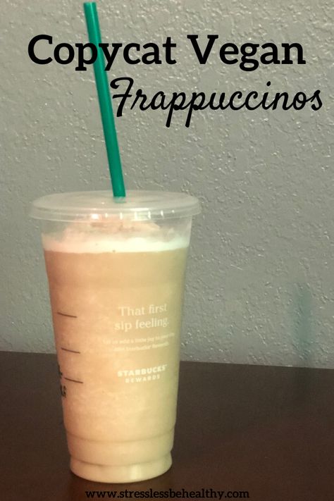 Frappuccino Recipe Healthy, Vegan Frappuccino Recipe, Vegan Frappuccino, Homemade Frappuccino Recipe, Dairy Free Starbucks, Healthy Coffee Drinks, Vegan Starbucks, Vegan Creamer, Vanilla Frappuccino