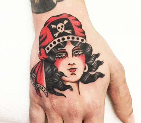 Pirate Tattoo Traditional, Pirate Tattoo Flash, Traditional Pirate Tattoo, Traditional Tattoo Woman Face, Pirate Girl Tattoos, Pirate Skull Tattoos, Traditional Tattoo Woman, Face Tattoos For Women, Cowgirl Tattoos