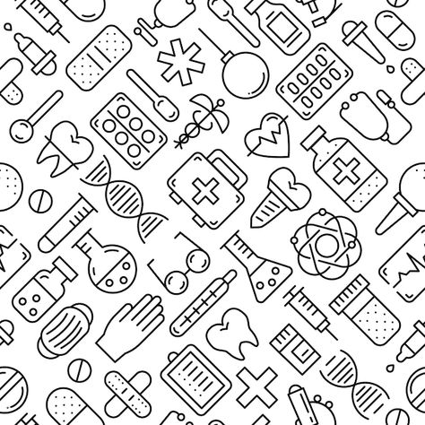 Medical Pattern Design, Doctor Doodle, Medical Pattern, Medical Vector, Medical Stethoscope, Hospital Icon, Grid Design Pattern, Decorative Fonts, Grid Patterns