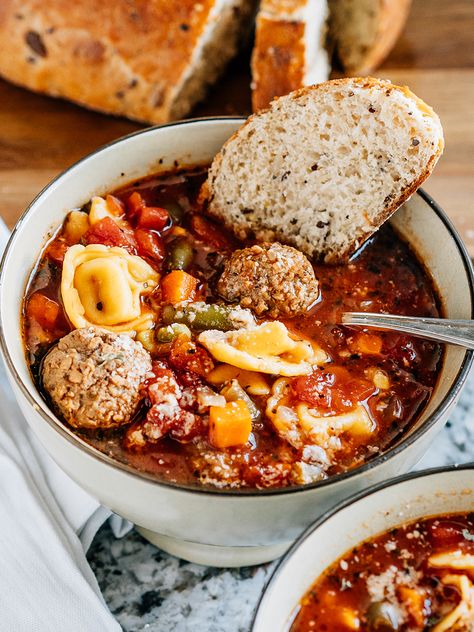 Italian Meatball Tortellini Soup, Meatball Soup With Cheese Tortellini, Tortellini Meatball Soup, Meatball And Tortellini Soup, Meatball Tortellini, Meatball Tortellini Soup, Easy Italian Meatballs, Cheese Tortellini Soup, Meatball Soup Recipes