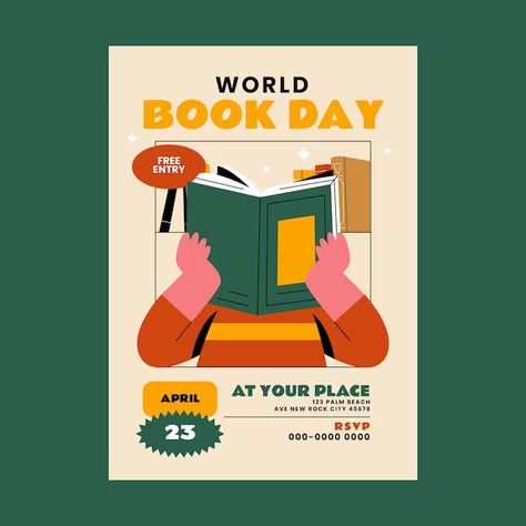 Free Vector | Flat illustration for world book day celebration Book Event Poster Design, Book Club Design, Book Club Poster, Celebration Illustration, Book Illustration Design, Education Poster Design, Retro Posters, World Book Day, Book Festival