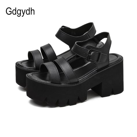 Virgo Rising, Platform Shoes Sandals, Heels Patterns, Cheap Sandals, Female Shoes, Black Platform Sandals, Casual High Heels, Buckles Fashion, Chunky Sandals