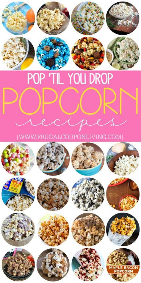 Pop until you drop with these fantastic and yummy popcorn recipes on Frugal Coupon Living. Sweet, Savory, Salty, and more. #popcorn #popcornrecipes #recipes #popcornideas #popcornrecipe #frugalcouponliving #candypopcorn #kettlecorn #kettlepopcorn #sweetandsalty Yummy Popcorn Recipes, Popcorn Seasoning Recipes, Gourmet Popcorn Recipes, Flavored Popcorn Recipes, Popcorn Recipes Sweet, Popcorn Recipes Easy, Popcorn Treats, Homemade Popcorn, Popcorn Snacks