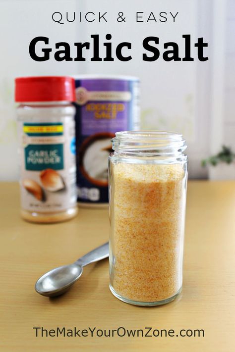 Quick & Easy Garlic Salt Diy Garlic Salt, Homemade Spice Mix, Homemade Spice Blends, No Salt Recipes, Homemade Spices, Homemade Seasonings, Quick Diy, Fun Easy Recipes, Diy Baking