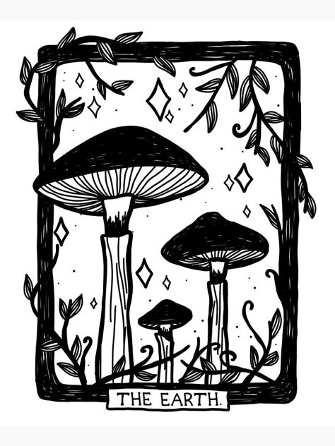 Mushroom Tarot Card Tattoo, Rubber Print Design, Mushroom Tarot Cards, Tarot Card Painting Canvas, Tarot Card Sketch, Tarot Card Drawings, Tarot Drawings, Tarot Card Embroidery, Tarot Embroidery