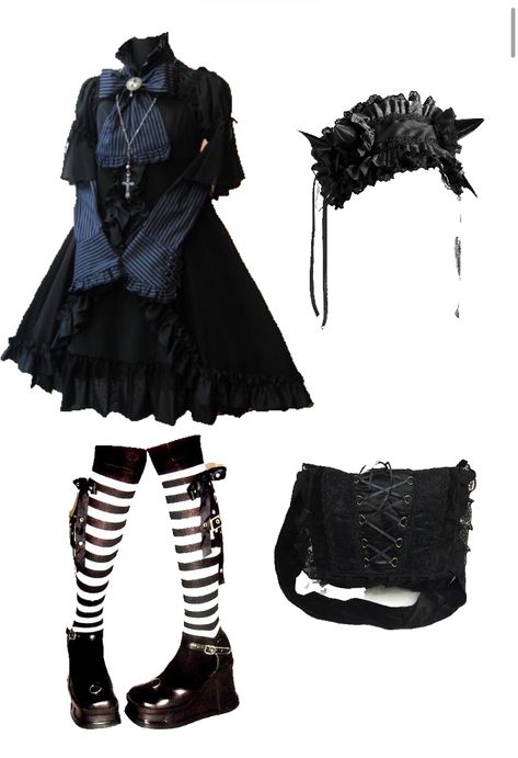 J Goth Outfits, Vkei Fashion Women, Vkei Outfits Female, Vamp Goth Outfit, Vkei Clothes, Black Kawaii Outfits, Vkei Outfits, J Goth, Visual Kei Outfits