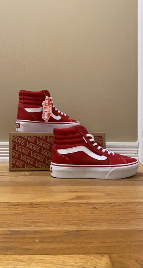 White High Top Vans, White High Tops, High Top Vans, Vans Sneaker, High Tops, Red And White, Red