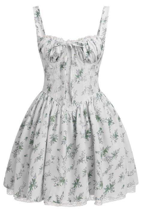 Step into spring with this delightful floral mini dress Featuring a soft white fabric adorned with delicate green florals, this dress combines comfort and style perfectly. The sweetheart neckline and flared skirt make it ideal for casual outings or garden parties. Pair it with your favorite sandals for a chic, effortless look. Embrace the season with this must-have addition to your wardrobe!
.
#Fashion #SpringStyle #FloralDress #MiniDress #OOTD #DressUp Floral Corset Dress, Midi Dress Flowy, Printed Corset, Midi Dress Lace, Flowy Sundress, Summer Midi Dress, Casual Midi Dress, Summer Spaghetti, Floral Corset