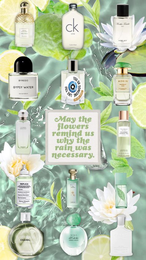 #perfume #fragrance #scent #green #greentea #mint #bergamot #citrus #leaves #water #spring #summer #garden #sage #waterlily #matcha #aromatic Mint Perfume For Women, Tea Scented Perfume, Minty Perfume, Cucumber Perfume, Matcha Perfume, Mint Perfume, Green Tea Perfume, Citrus Leaves, Mint Fragrance