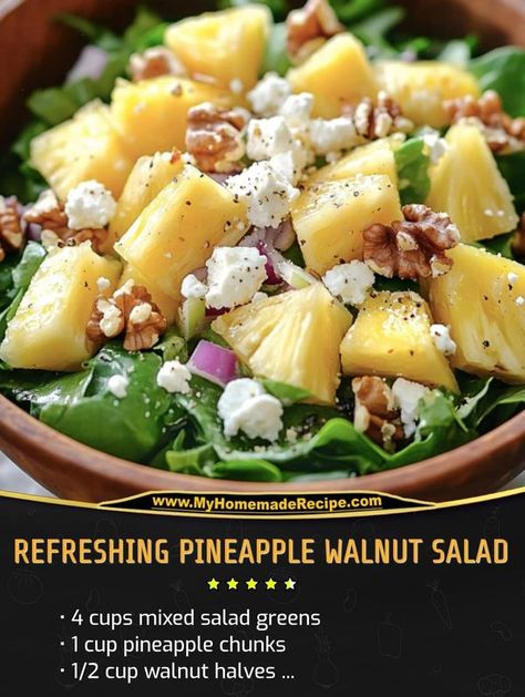 Mixed Salad, Pineapple Chunks, Salad Greens, Mediterranean Kitchen, Walnut Salad, Large Salad Bowl, Salad Ingredients, Green Salad, Mediterranean Recipes