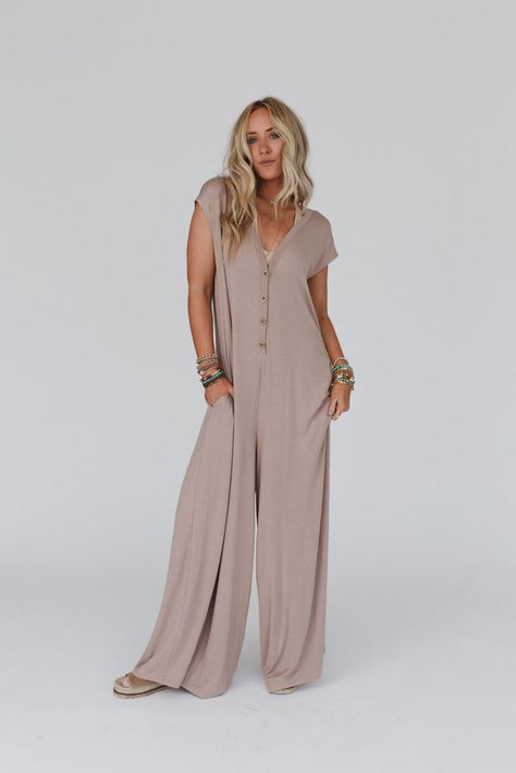 Daphne Jumpsuit - Mocha | Three Bird Nest Spring Fits Jumpsuits & Rompers, Wide Leg Jumpsuit With Duster, Cheap Relaxed Fit Long Sleeve Jumpsuits And Rompers, Cheap Cotton Long Sleeve Jumpsuits And Rompers, Fall Pant Romper, Dolman Sweater Over Jumpsuit, Maternity Clothes Jumpsuits & Rompers, Pant Romper With Sweater, Fall Jumpsuits & Rompers