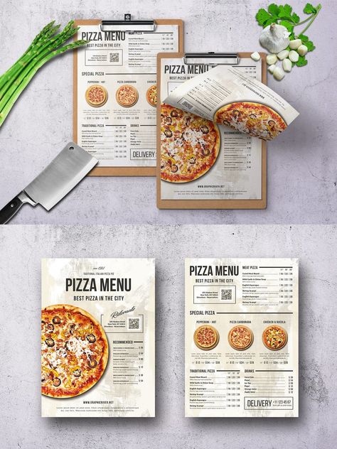 Pizza Elegant Trifold Menu A4 & US Letter — Adobe Photoshop #multipurpose #food • Download unlimited items on Envato Elements ⭡ Restaurant Flyer Design Ideas Creative, Pizza Menu Design, Pizza Flyer, Menu Pizza, Pizza Menu, Food Menu Template, Menu Design Template, Pizza Design, Restaurant Flyer