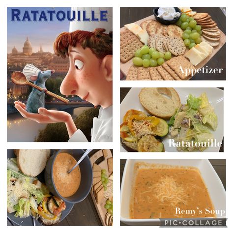 Ratatouille Dinner And A Movie, Ratatouille Themed Dinner, Disney Movie Night Snacks, Ratatouille Disney, Disney Themed Movie Night, Disney Movie Night Dinner, Movie Night Dinner, Disney Desserts, Movie Night Snacks