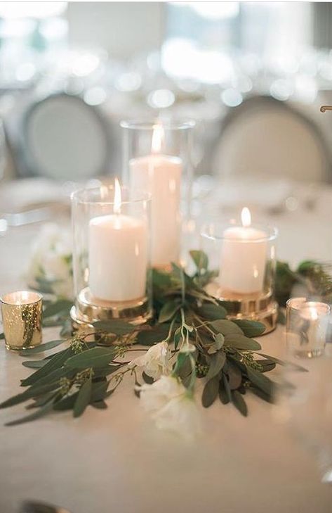 Easy-Peasy Centerpieces - Preppy Empty Nester F Eucalyptus Wedding Decor, Romantic Centerpieces, Wedding Centerpiece Ideas, Rustic Wedding Decorations, Candle Wedding Centerpieces, Candle Wedding, Wedding Floral Centerpieces, Eucalyptus Wedding, Centerpiece Ideas