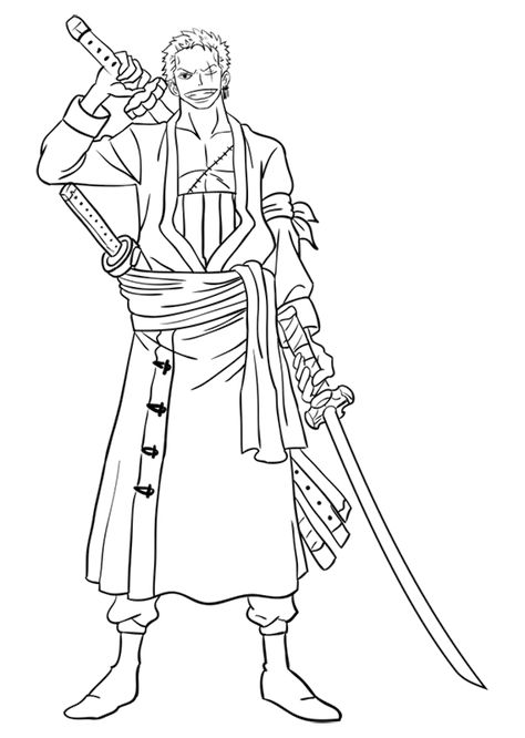 Coloring Pages One Piece, Zoro One Piece Drawing Easy, One Piece Outline, Zoro Drawings Easy, Zoro One Piece Sketch, Zoro Lineart, One Piece Easy Drawing, Zoro Drawings Sketch, One Piece Drawing Easy