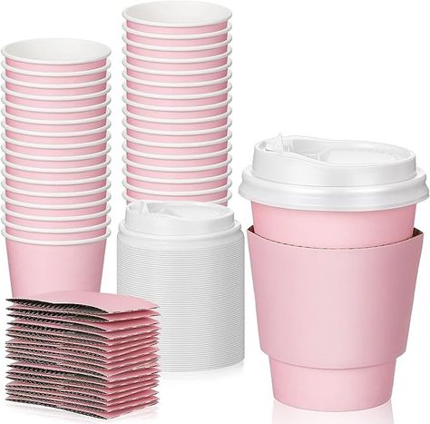 Amazon.com: 48 Pcs 12 oz Disposable Coffee Cups with Lids and Sleeves Bulk, Insulated Paper Cups Hot Chocolate Cups for Hot and Cold Beverage Water Juice Cocoa Tea Party Restaurants Travel Supplies (Pink) : Health & Household Creative Graduation Party Ideas, Hot Chocolate Cups, Paper Tea Cups, Paper Coffee Cups, Pink Coffee Cups, To Go Coffee Cups, Disposable Coffee Cups, Cocoa Tea, Travel Coffee Cup