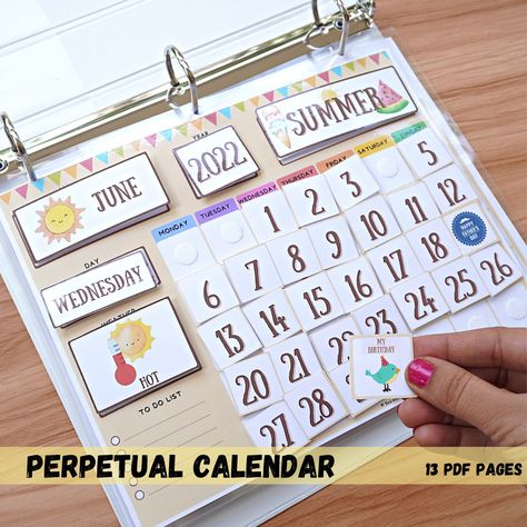 Montessori printable calendar, Classroom calendar, perpetual interactive calendar, Homeschool or classroom wall calendar Calender Activity For Preschool, Calender For Kindergarten Classroom, Calender Chart Preschool, Calendar Design For Kindergarten, Interactive Calendar Preschool, Preschool Calendar, Interactive Calendar, Intervention Classroom, Diy Preschool