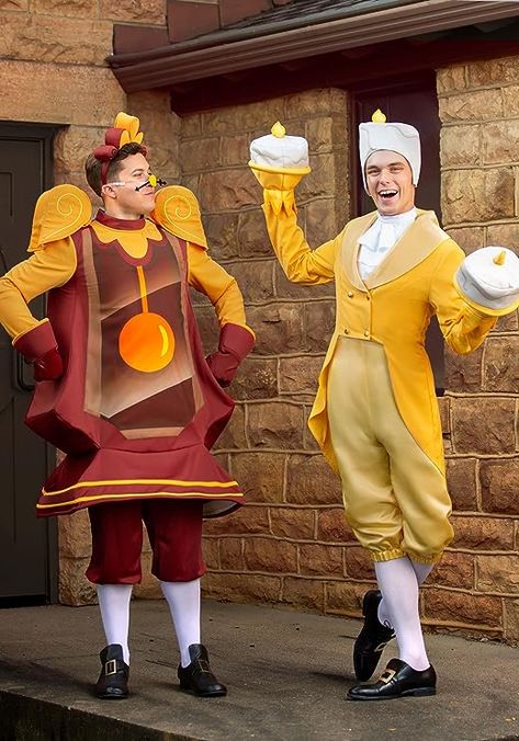 Gay couple Halloween costumes Lumiere Costume, Cogsworth Costume, Beauty And The Beast Cogsworth, Beauty And The Beast Lumiere, Beauty And The Beast Costume, Beast Costume, Brown Tunic, Brown Gloves, Costume Inspo