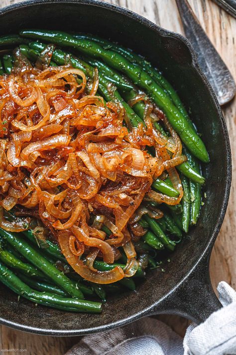 Fried Onion Recipes, Green Bean Dinner Recipes, Bean Dinner Recipes, Green Bean Dinner, French Green Bean Recipes, Sauteed Green Bean Recipes, Bean Dinner, Green Bean Side Dish Recipes, Green Beans Side Dish