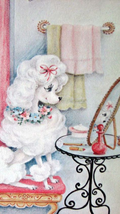 Vintage Poodle Illustration, Vintage Poodle Art, Poodle Card, Pretty Poodles, Positive Dog Training, Easiest Dogs To Train, Basic Dog Training, Vintage Poodle, 강아지 그림