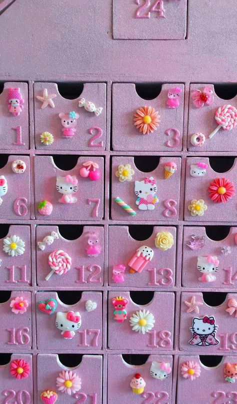 Hello Kitty Advent Calendar, Kawaii Advent Calendar, Coquette Advent Calendar, Barbie Advent Calendar, Wooden Drawer Advent Calendar, Handmade Wooden House Advent Calendar, Advent Diy, Homemade Advent Calendars, Christmas Tree Advent Calendar